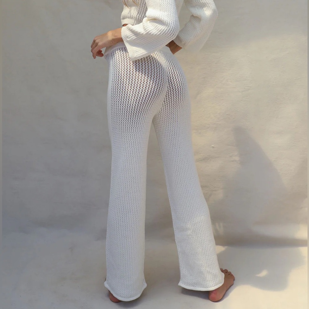 White crochet swim coverup pants